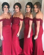 Afbeelding in Gallery-weergave laden, Burgundy-Lace-Applique-Sexy-2018-Mermaid-Long-Bridesmaid-Dresses-Maid-Of -Honor -For-Wedding-Party-With -Train
