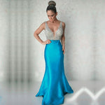 Load image into Gallery viewer, Gorgeous Beaded Long Satin V Neck Mermaid Evening Dresses 2017
