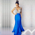 Load image into Gallery viewer, Gorgeous Beaded Long Satin V Neck Mermaid Evening Dresses 2017
