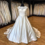 Load image into Gallery viewer, Vintage Lace Cap Sleeves Satin Wedding Dresses Ball Gowns 2017
