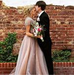 Cargar imagen en el visor de la galería, Stunning Beaded Cap Sleeves Open Back Champagne Prom Dresses 2017
