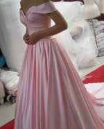 Cargar imagen en el visor de la galería, Off Shoulder Long Satin Prom Evening Dresses
