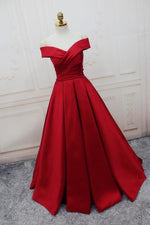 Load image into Gallery viewer, long satin off the shoulder prom evening dresses ball gowns
