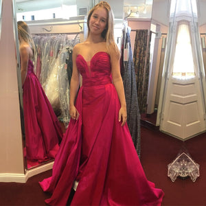 Long Taffeta Ruched Sweetheart Mermaid Evening Dresses Pink Prom Gowns