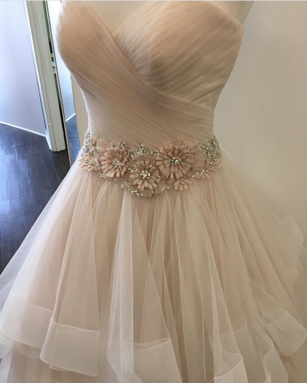 Ruched Sweetheart Ruffles Skirt Blush Pink Wedding Dresses Ball Gowns