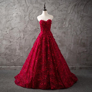 Romantic Burgundy Lace Embroidery Sweetheart Wedding Dresses Princess