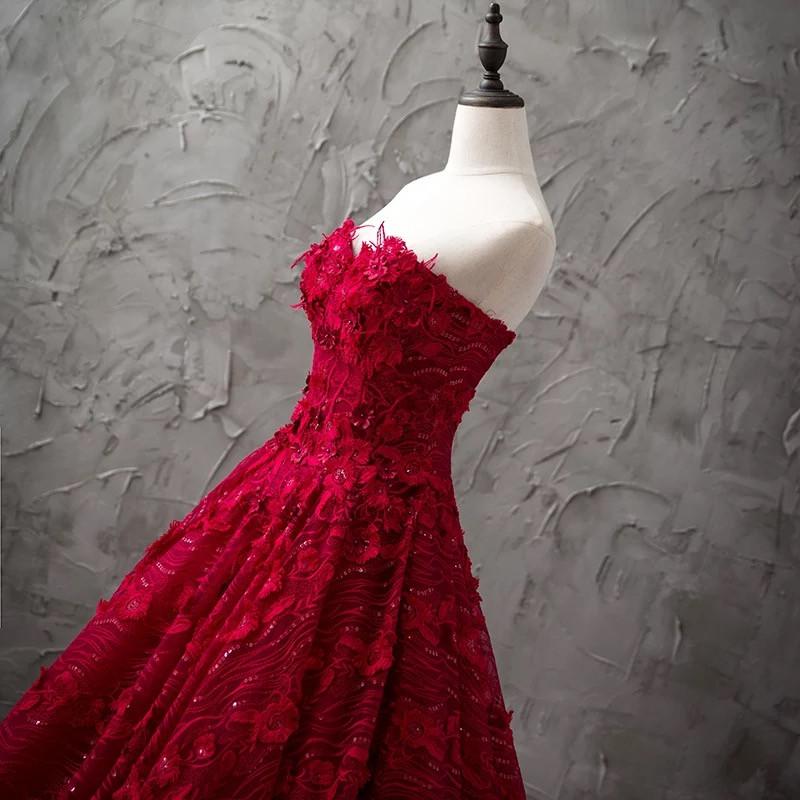 Romantic Burgundy Lace Embroidery Sweetheart Wedding Dresses Princess