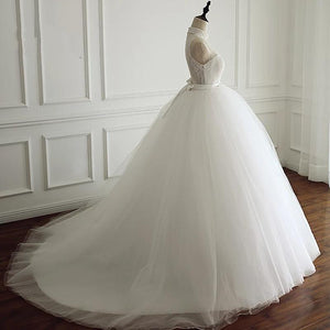 High Neck Open Back Tulle Ball Gown Wedding Dresses