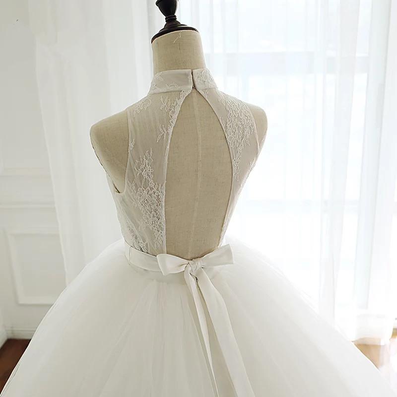High Neck Open Back Tulle Ball Gown Wedding Dresses