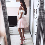 Load image into Gallery viewer, White Lace V-neck Off The Shoulder Tulle Homecoming Dresses
