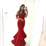 Load image into Gallery viewer, Sweetheart Off The Shoulder Long Satin Ruffles Mermaid Evening Dresses

