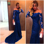 Load image into Gallery viewer, Sheer Neckline Long Sleeves Lace Prom Dresses Mermaid Evening Gowns
