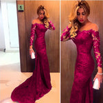 Load image into Gallery viewer, Sheer Neckline Long Sleeves Lace Prom Dresses Mermaid Evening Gowns
