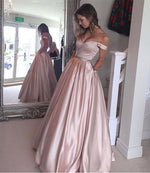 Load image into Gallery viewer, Off The Shoulder Long Satin Prom Dresses V-neck Floor Length Evening Gowns
