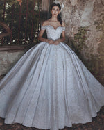 Cargar imagen en el visor de la galería, Off The Shoulder Sweetheart Satin Ball Gowns Wedding Dresses Lace Appliques
