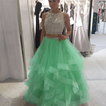 Load image into Gallery viewer, Exquisite Sequin Beaded Organza Ruffles Prom Dresses Two Piece
