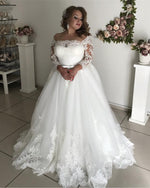 Load image into Gallery viewer, A-line Illusion Lace Long Sleeves Tulle Wedding Dresses Plus Size
