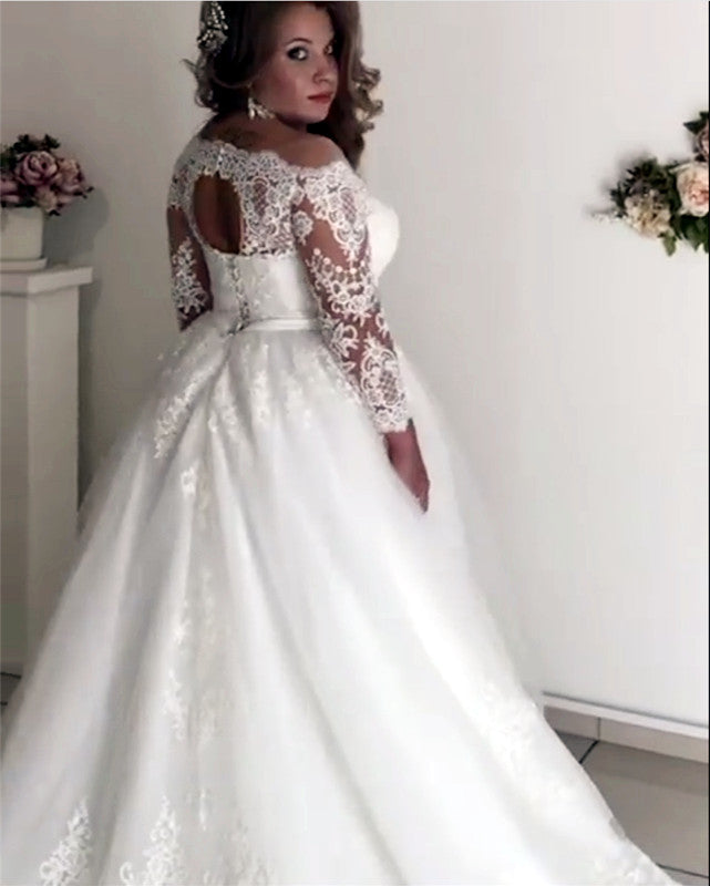 Wedding Gowns Plus Size Bridal Dress With 3/4 Sleeves