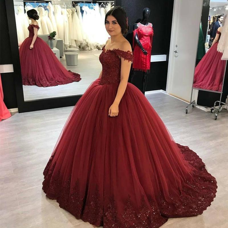 Tulle Ball Gown Dresses Lace Edge V Neck Off The Shoulder