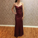 Load image into Gallery viewer, Long Burgundy Sequins V Neck Mermaid Bridesmaid Dresses
