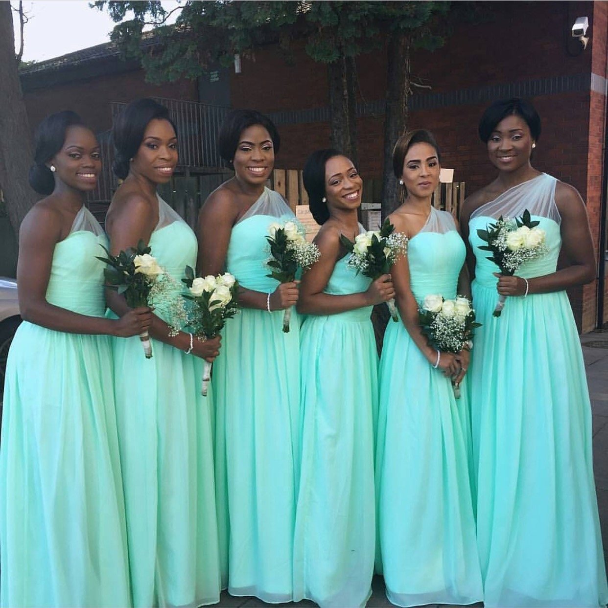 Mint Green Chiffon One Shoulder Bridesmaid Dresses For Wedding Party