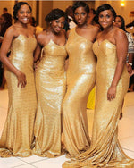 Load image into Gallery viewer, Glitter Gold Sequins Strapless Bridesmaid Dresses Mermaid

