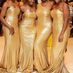 Load image into Gallery viewer, Glitter Gold Sequins Strapless Bridesmaid Dresses Mermaid
