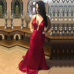 Load image into Gallery viewer, Plunge V-neck Long Satin Mermaid Prom Dresses Backless Evening Gowns
