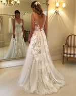 Load image into Gallery viewer, Romantic-Bridal-Wedding-Dress-Lace-Backless-Dresses-For-Bride
