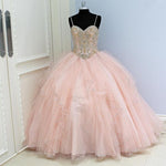 Load image into Gallery viewer, Spaghetti Straps Crystal Beaded Sweetheart Tulle Ruffles Ball Gowns Quinceanera Dresses
