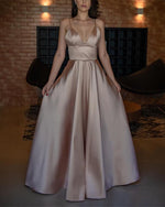 Cargar imagen en el visor de la galería, Long-Champagne-Prom-Dresses-Floor-Length-Evening-Gowns
