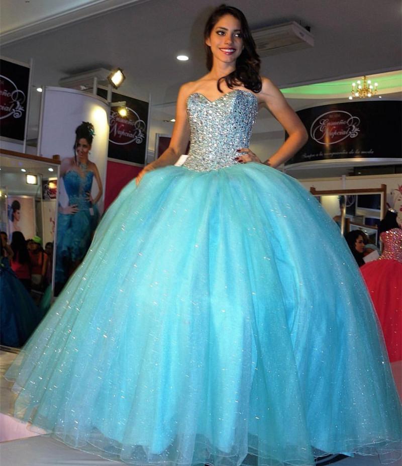 Rhinestone Beaded Sweetheart Ice Organza Quinceanera Dresses Ball Gowns 2017