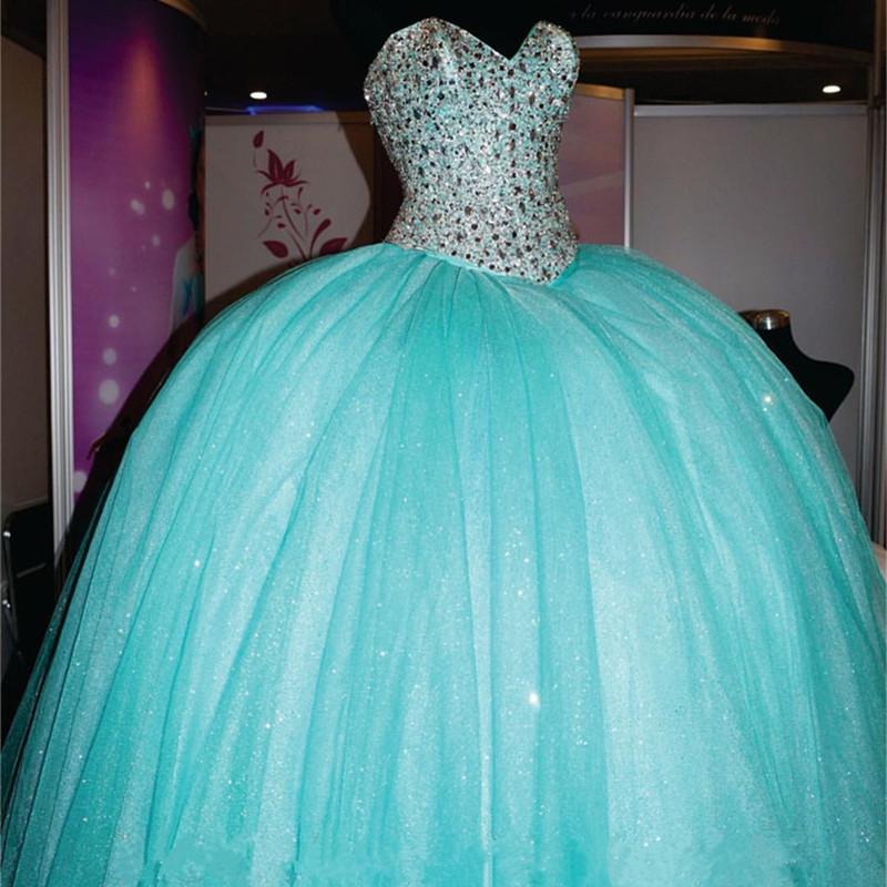 Rhinestone Beaded Sweetheart Ice Organza Quinceanera Dresses Ball Gowns 2017