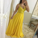 Load image into Gallery viewer, Elegant Lace Appliques Nude Back Chiffon Evening Dress Floor Length Prom Gowns
