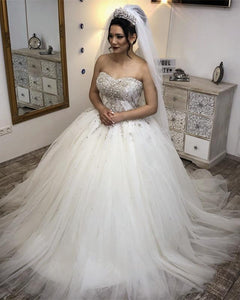 Crystal Beaded Sweetheart Tulle Wedding Dresses Ball Gowns