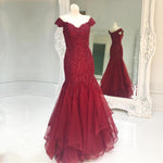 Load image into Gallery viewer, Elegant Lace Appliques V-neck Off The Shoulder Mermaid Prom Dresses 2018
