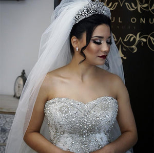 Crystal Beaded Sweetheart Tulle Wedding Dresses Ball Gowns