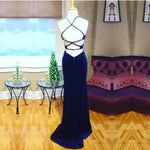 Load image into Gallery viewer, Sexy Cross Back Long Velvet Mermaid Evening Gowns

