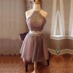 Load image into Gallery viewer, Lace Crop Top Pleated Tulle Homecoming Dresses Two Piece
