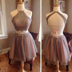 Load image into Gallery viewer, Lace Crop Top Pleated Tulle Homecoming Dresses Two Piece
