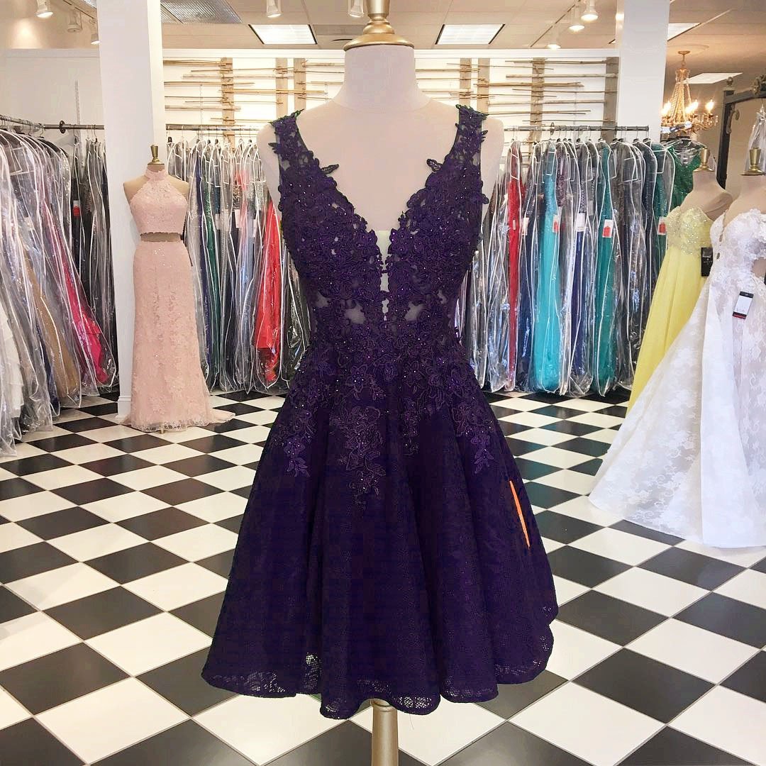 Elegant A-line Deep V-neck Lace Homecoming Dresses Short Cocktail Part coloredwedding Elegant A-line Deep V-neck Lace Homecoming Dresses Short Cocktail Part coloredwedding