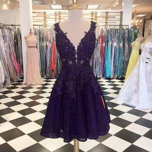 Elegant A-line Deep V-neck Lace Homecoming Dresses Short Cocktail Part – coloredwedding Elegant A-line Deep V-neck Lace Homecoming Dresses Short Cocktail Part – coloredwedding