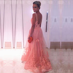 Afbeelding in Gallery-weergave laden, Coral-Pink-Prom-Dresses-2019-Lace-Appliques-Evening-Gowns
