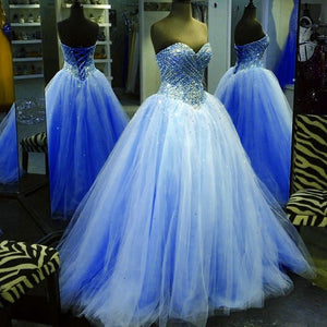 Crystal Beaded Sweetheart Tulle Ball Gowns Prom Quinceanera Dresses 2017
