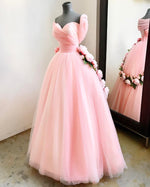 Load image into Gallery viewer, A Line Sweetheart Pink Tulle Princess Wedding Dresses With Peonies Flowers
