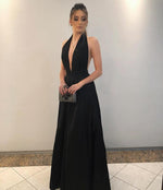 Load image into Gallery viewer, Black-Satin-Evening-Gowns-Long-Backless-Formal-Prom-Dresses
