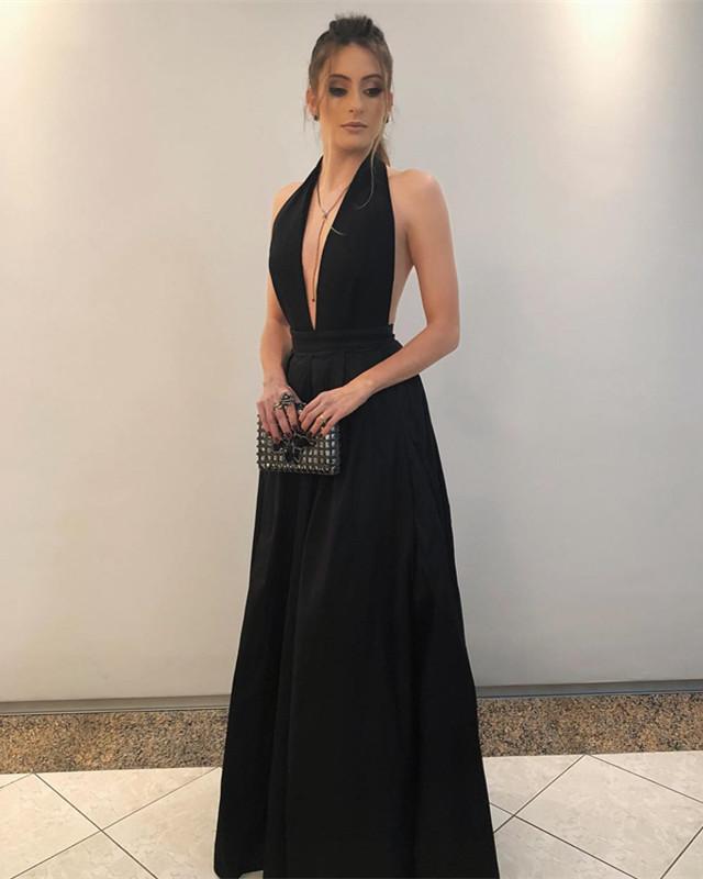 Long-Black-Bridesmaid-Dresses-Halter-Formal-Evening-Gowns