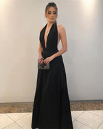 Load image into Gallery viewer, Long-Black-Bridesmaid-Dresses-Halter-Formal-Evening-Gowns
