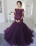 Afbeelding in Gallery-weergave laden, Off-The-Shoulder-Prom-Dresses-Lace-Long-Sleeves
