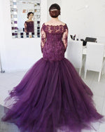 Load image into Gallery viewer, Lace-Mermaid-Prom-Dresses-Plus-Size-With-Sleeves
